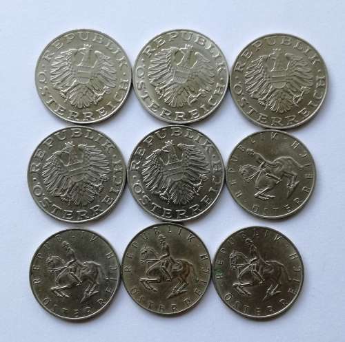 Austria collection of 9 UNC A-UNC old coins.