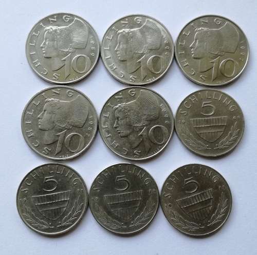 Austria collection of 9 UNC A-UNC old coins.