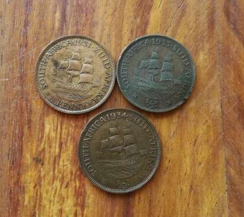 South Africa 1931,1933 and 1934 Half Penny's.
