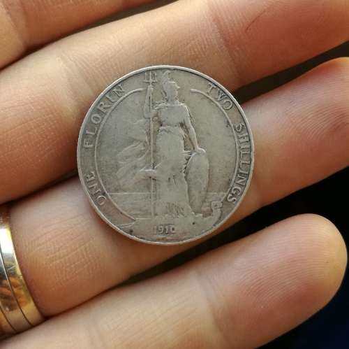 Great Britain King Edward VII Sterling silver 1910 Florin Two Shillings.