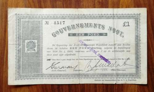 ZAR 1900 GOUVERNEMENTS £1 BANK NOTE. GREAT ITEM!!