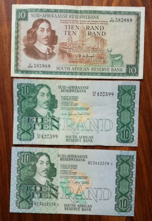 South Africa collection of 3 Different Governors R10 bank notes.