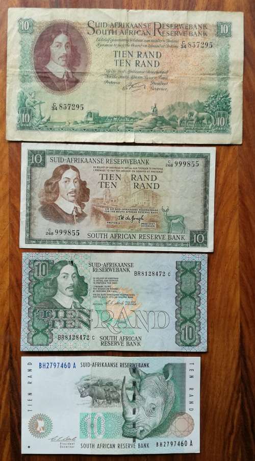 South Africa collection of 4 Different R10 bank notes. One bid takes all.