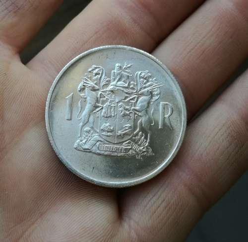 South Africa 1969 Silver English one rand. Great condition.
