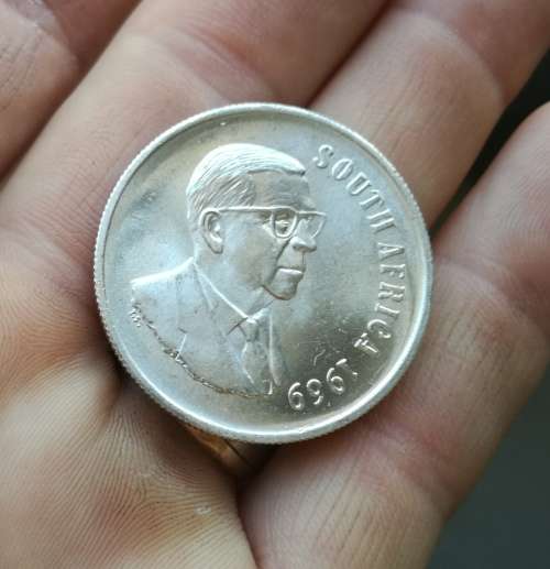 South Africa 1969 Silver English one rand. Great condition.