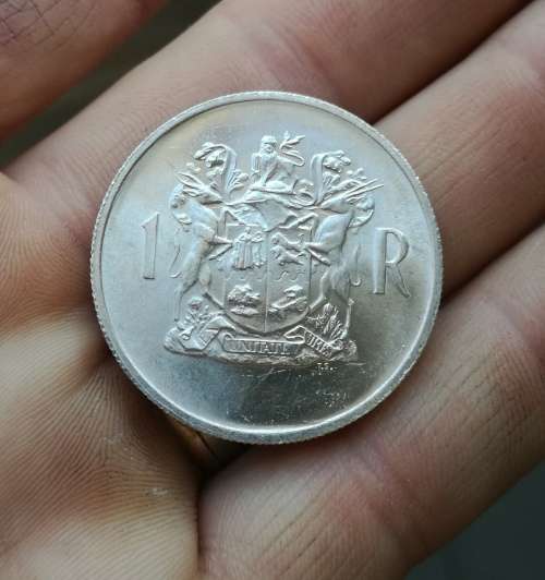 South Africa 1969 Silver English one rand. Great condition.