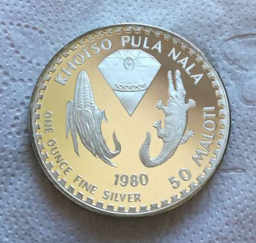Kingdom of Lesotho proof 1980 One OZ Fine silver