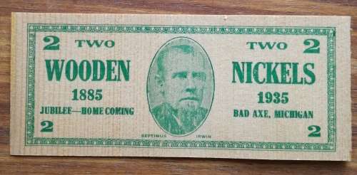 America 1935 Bad Axe Michigan two 2 wooden nickels