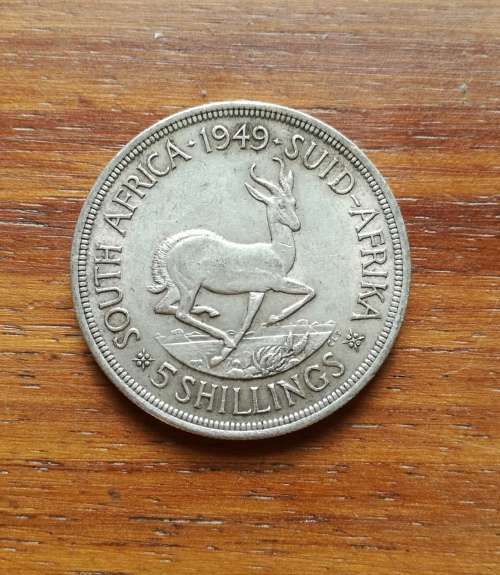 South Africa 1949 Silver 5 Shillings.