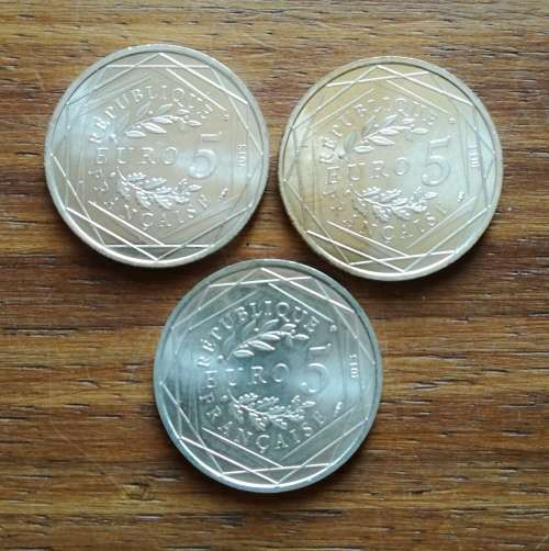 Monnaie de Paris Silver French 5 Euro coins. 43.51 grams.