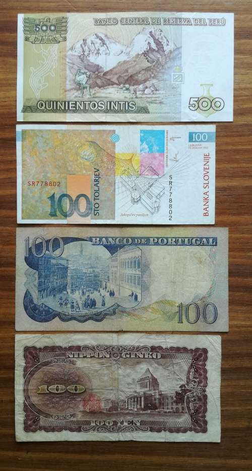Collection of 4 old Bank notes from around the world.