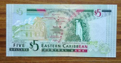 Eastern Caribbean CRISP UNC Five Dollars.