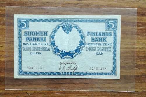 Finland 1909 Fem Mark 1 Guld Bank note.