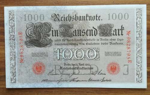Berlin 1910 CRISP UNC 1000 Reichsbanknote.