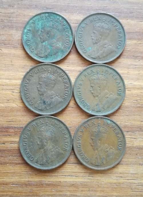 South Africa 6 X 1931 Z Half Penny`s. One bid takes a.