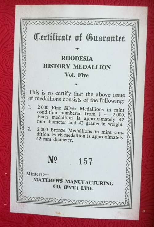 Rhodesia History Medallion volume Five. Silver.