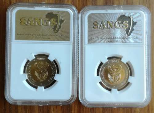 South Africa 2008 Mandela MS66 X2 R5 coins. One bid takes all.