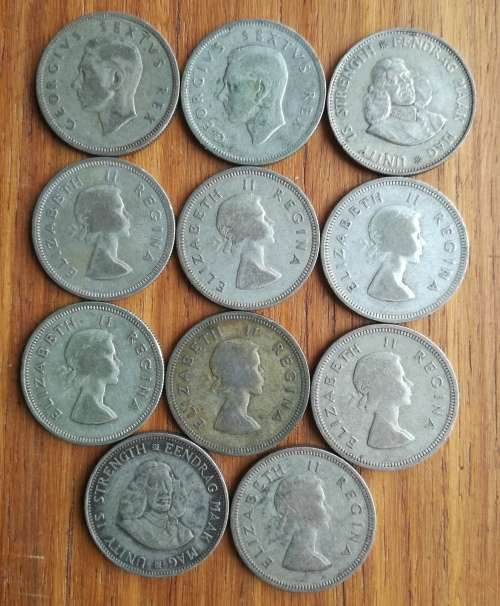 South Africa collection of 11 Silver Two Shillings. 122.45 grams.