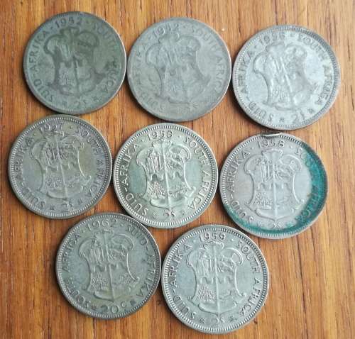 South Africa collection of 8 silver Two Shillings. 88.82 grams.