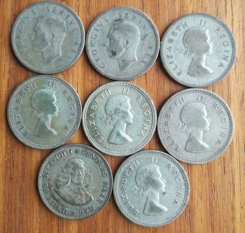 South Africa collection of 8 silver Two Shillings. 88.82 grams.
