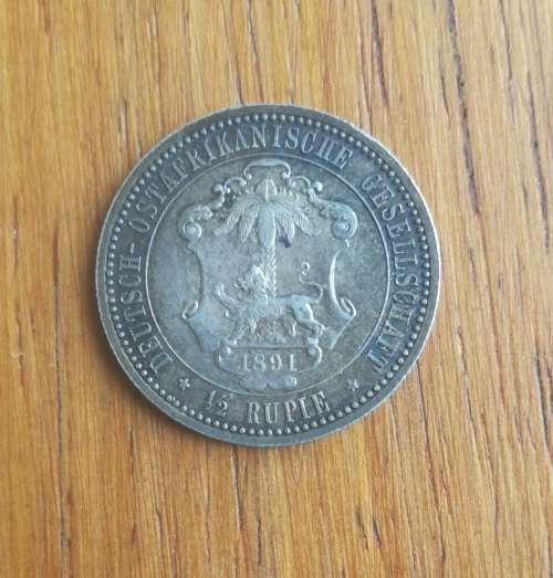 Deutsch Ost Africa 1891 Silver 1/2 Rupie. Nice coin!!