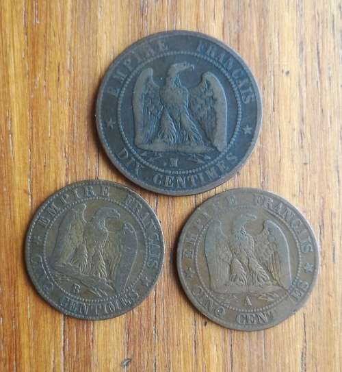 Napoleon 111 collection of 3 old coins.