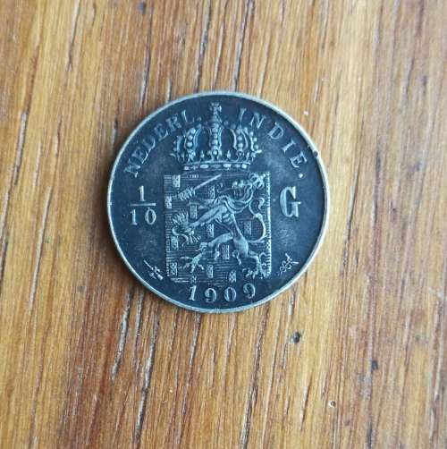 Nederlands India 1909 Silver 1/10 Gulden.