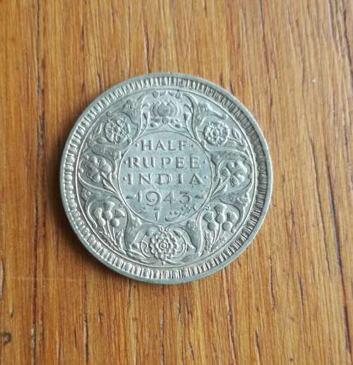 India 1943 Silver Half Rupie. Good condition.