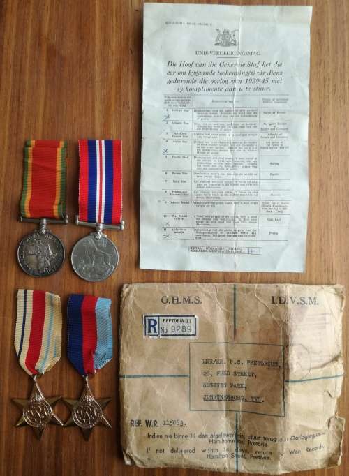 WW11 Group Medals Awarded To 115083 P.C. Pretorius