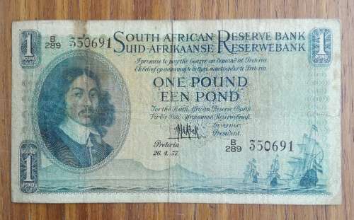 South Africa M.H. de Kock 26.4.57 One Pound bank note