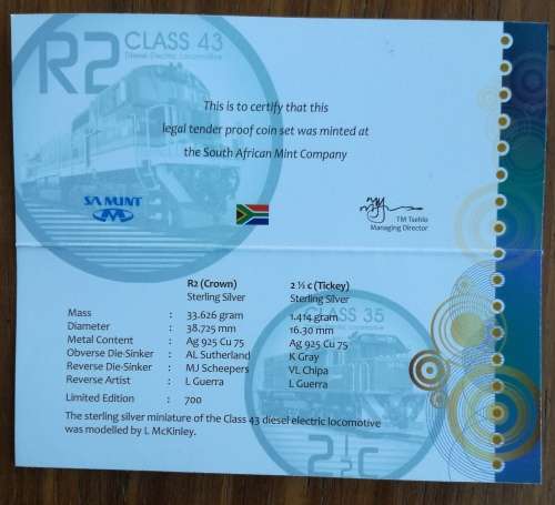 Tickey and Crown 2013 Silver Trains of South Africa Coin set. No 180 Of 700