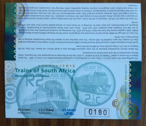 Tickey and Crown 2013 Silver Trains of South Africa Coin set. No 180 Of 700