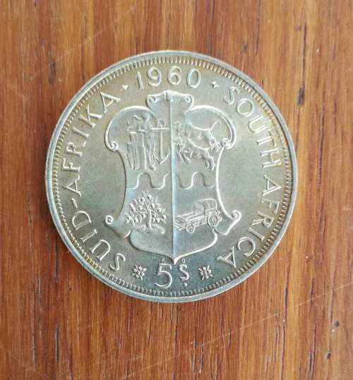 South Africa 1960 Silver 5 Shillings. Good condition.