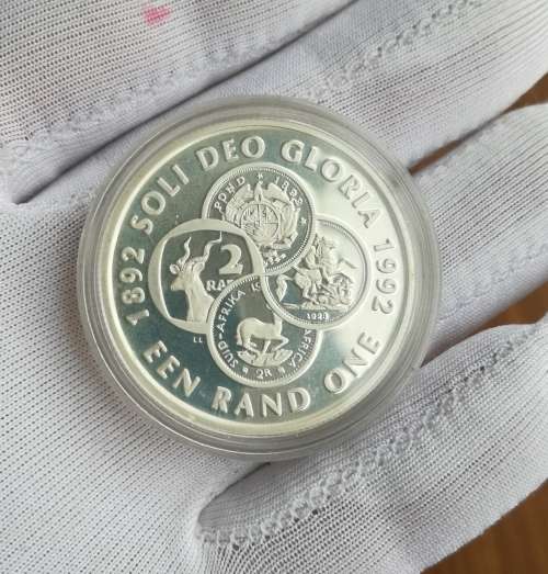 South Africa Silver Proof 1992 Soli Deo Gloria one rand.