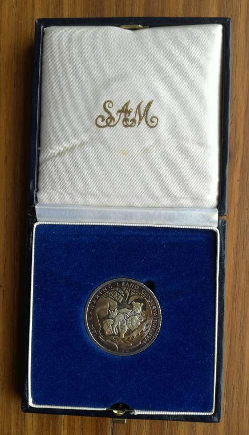 South Africa Silver Proof 1994 Conservation one rand. Beautiful toning.