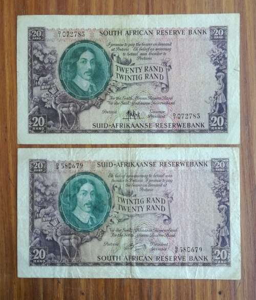 South Africa collection of 2 MH de Kock Twenty Rands.