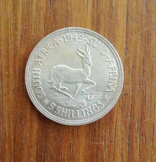 South Africa 1949 Silver 5 Shillings. Great condition.