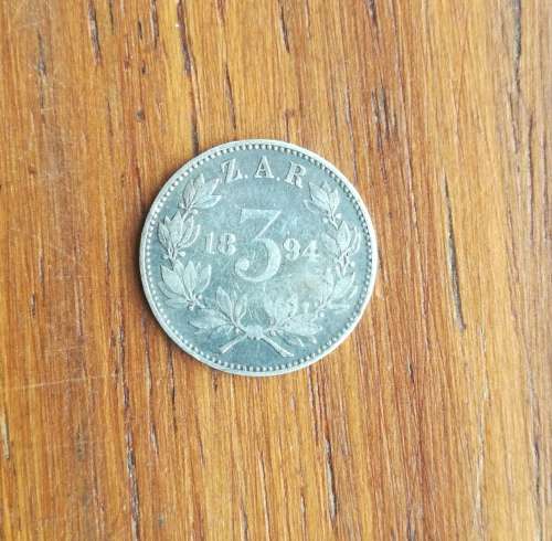 ZAR Paul Kruger 1894 Silver Threepence.