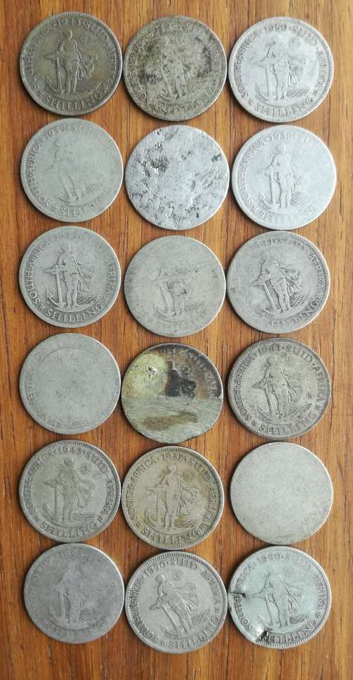 South Africa collection of 18 (80% Silver) Shillings. 95.77 grams.