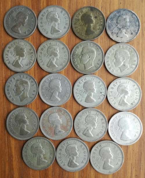 South Africa collection of 19 Silver Half Crowns. 263.75 Grams.