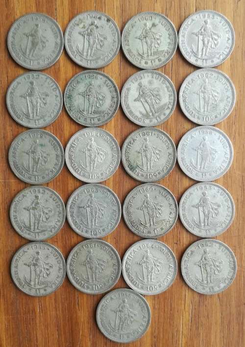 South Africa collection of 21 Silver Shillings. 116.73 Grams.