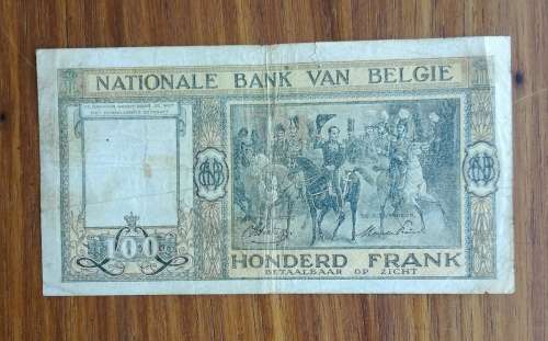 Belgium 20.11.45 Old Honderd Frank Bank note.