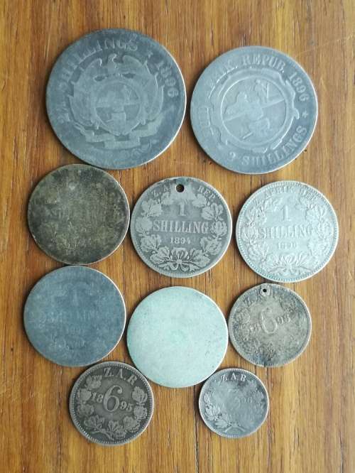 ZAR Paul Kruger collection of 10 Silver old coins. 57.61 Grams.