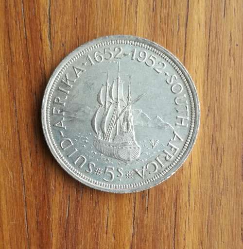 South Africa 1952 Silver 5 Shillings.