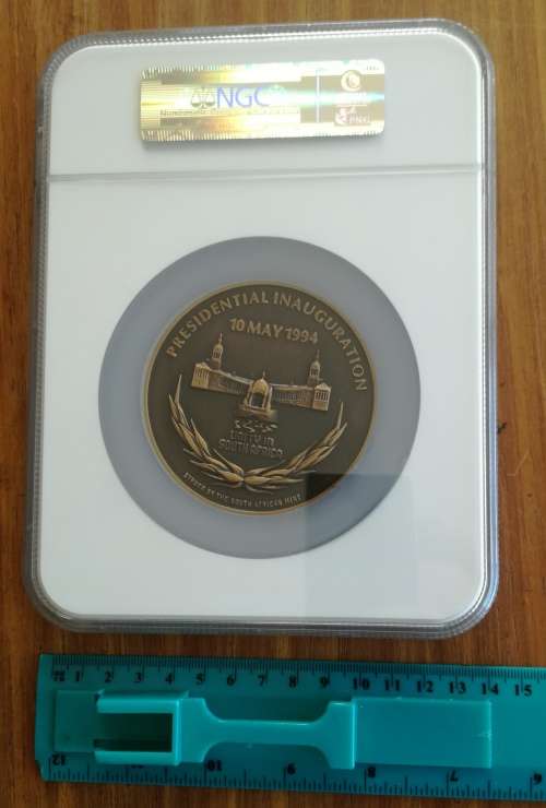 Nelson Mandela 1994 NGC MS66 BN Inauguration Medal. Very big Slab.