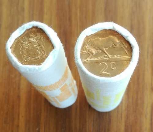 South Africa Trust Bank Full unopened rolls of one cent and two cents.