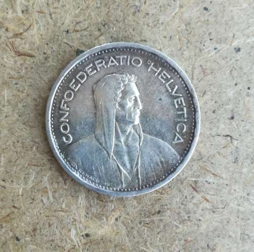 Switzerland Helvetica 1954 Silver 5 Frank.
