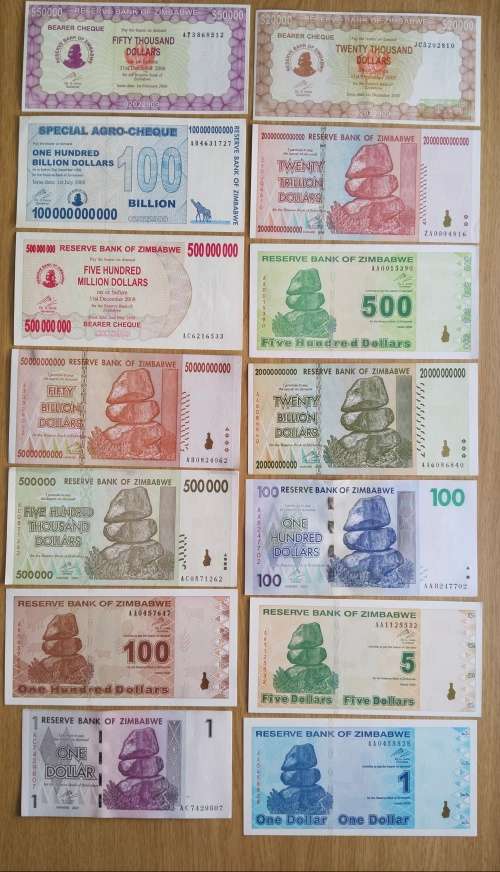 Zimbabwe Collection of 14 UNC Old Bank Notes.