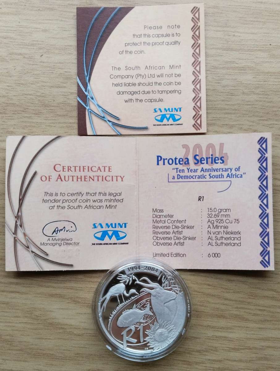 South Africa Protea Silver Proof 2004 The Year of Democracy R1