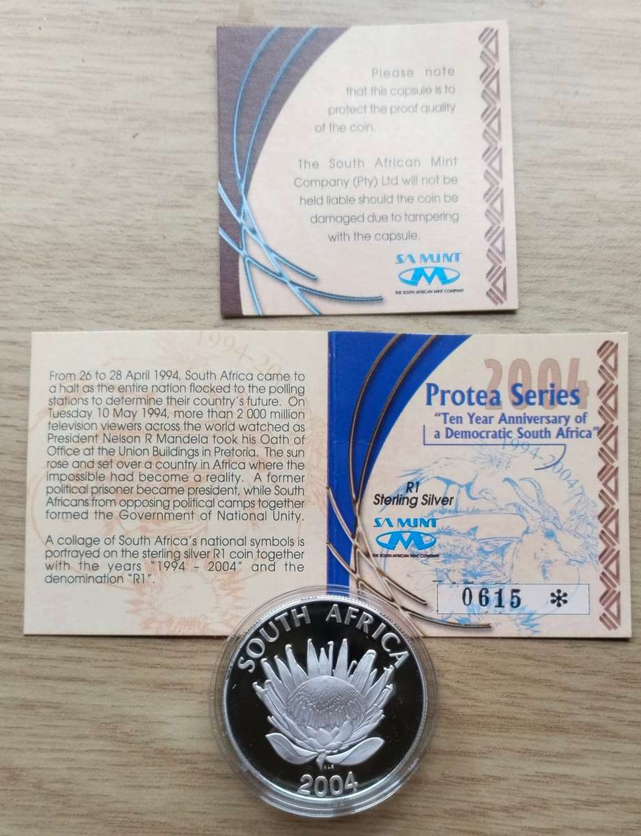 South Africa Protea Silver Proof 2004 The Year of Democracy R1